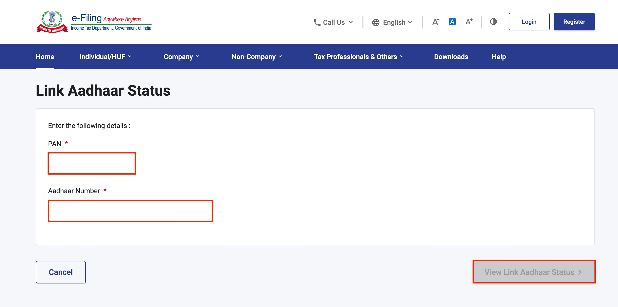 Check Aadhaar and PAN Link Status on e-filing website