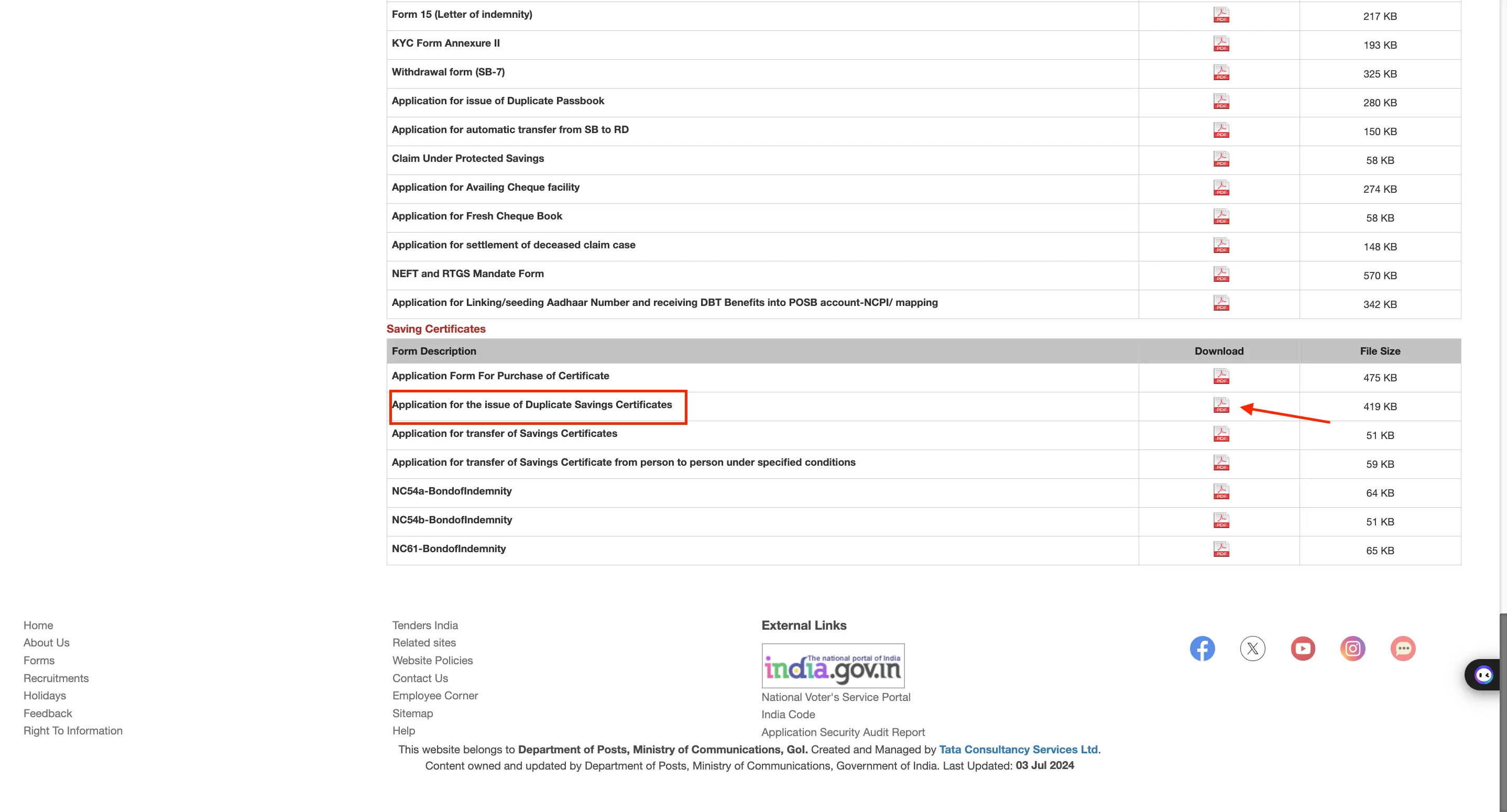 Post Office Saving Schemes Portal Application for Duplicate Certificate NC 29