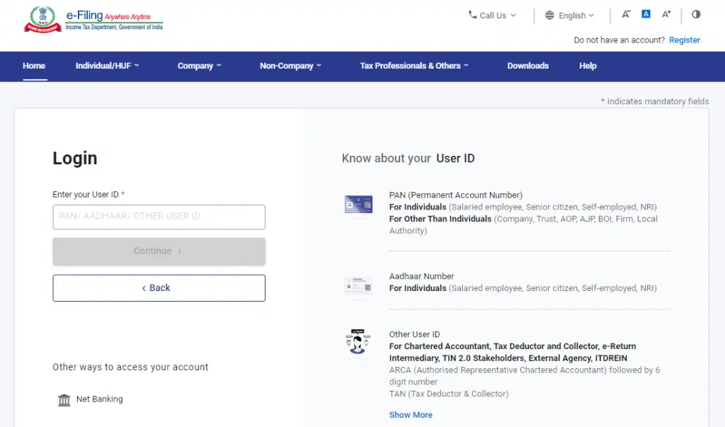 Form 26AS login error on TRACES Portal