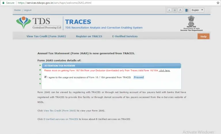 Tick box to agree to the usage of Form 16, 16A