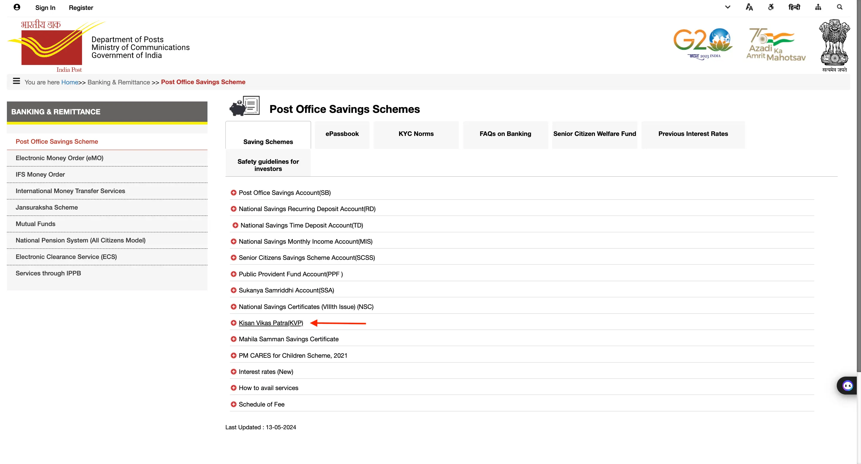 Post Office Saving Schemes Portal KVP