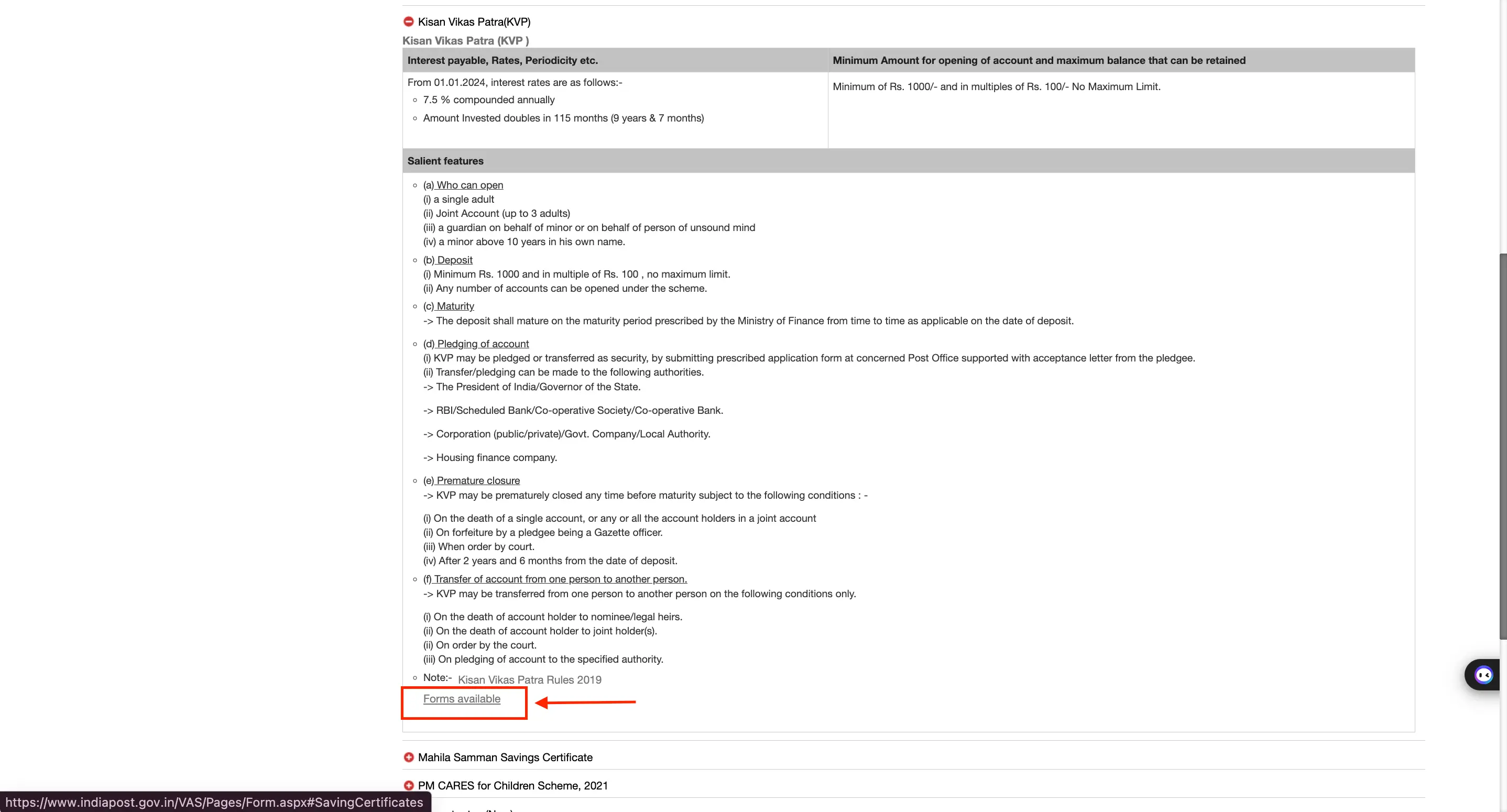 Post Office Saving Schemes KVP Download Forms