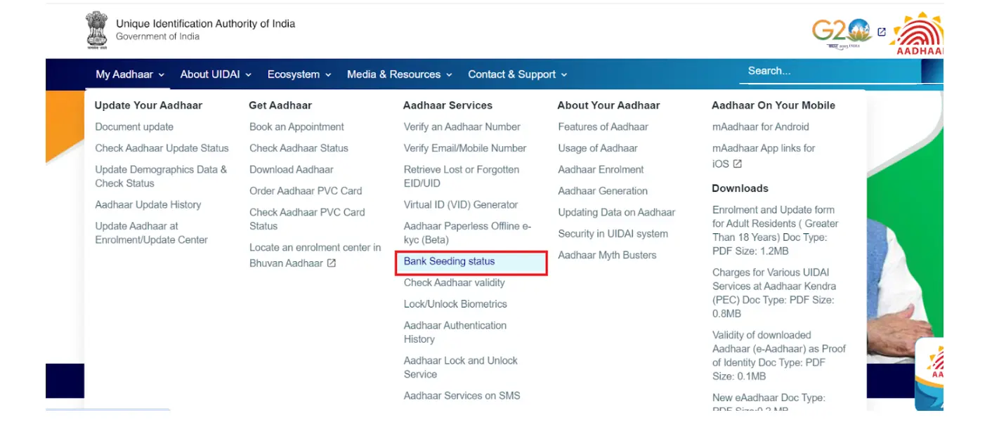 Aadhaar Bank Seeding Status Online