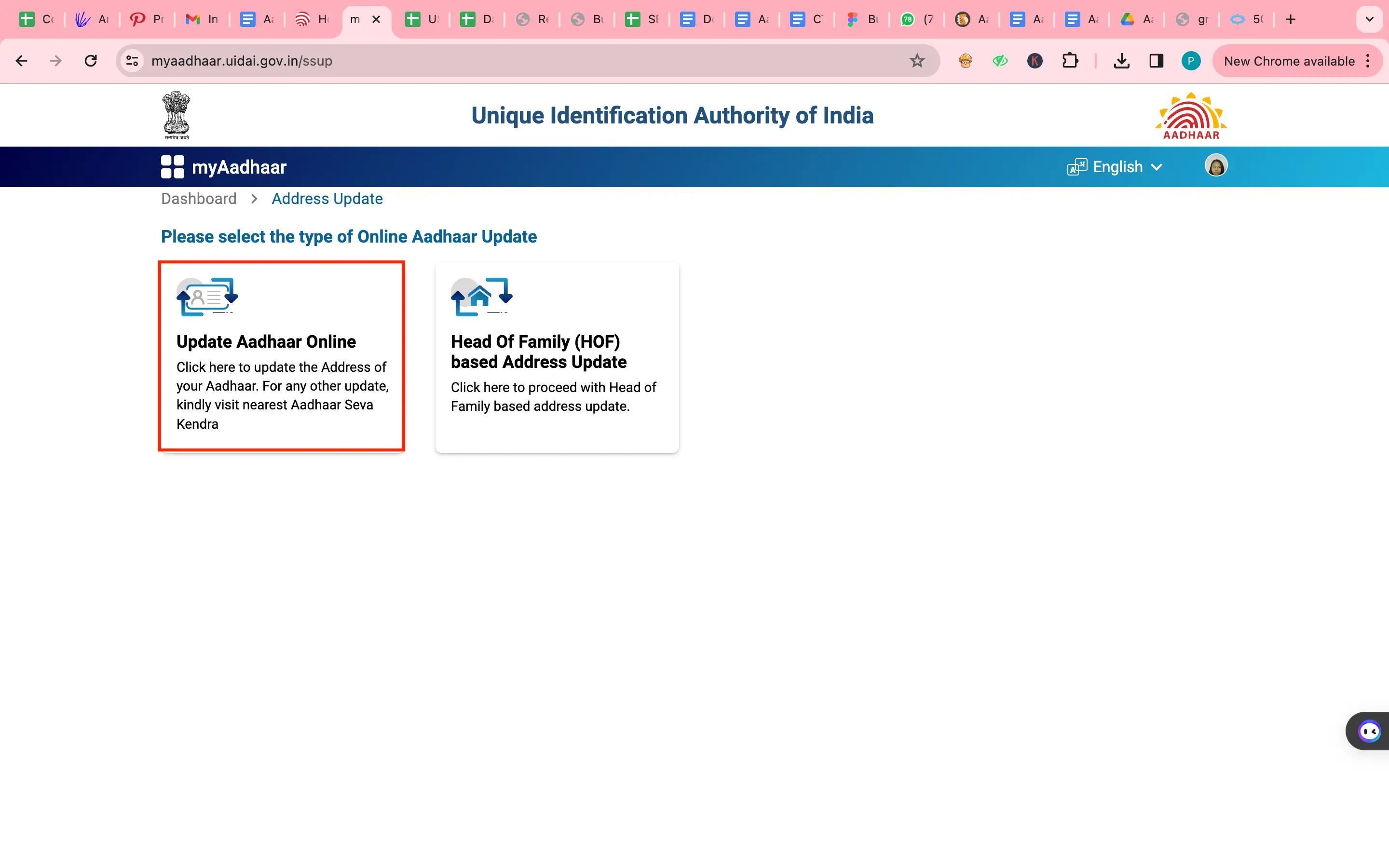 Aadhaar Card Document Update Service Click on Update Aadhaar Online