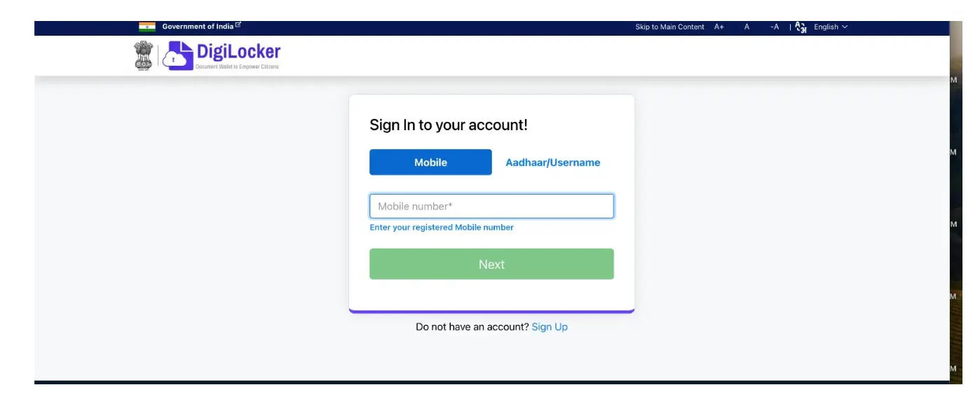 Aadhaar Download DigiLocker Sign in