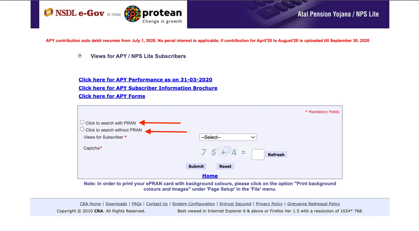 APY e-PRAN statement view