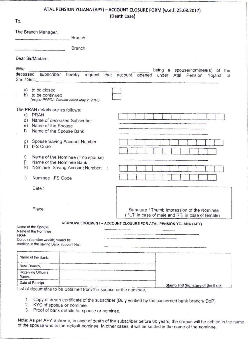 Closure Form APY Death Spouse Continuation Sample