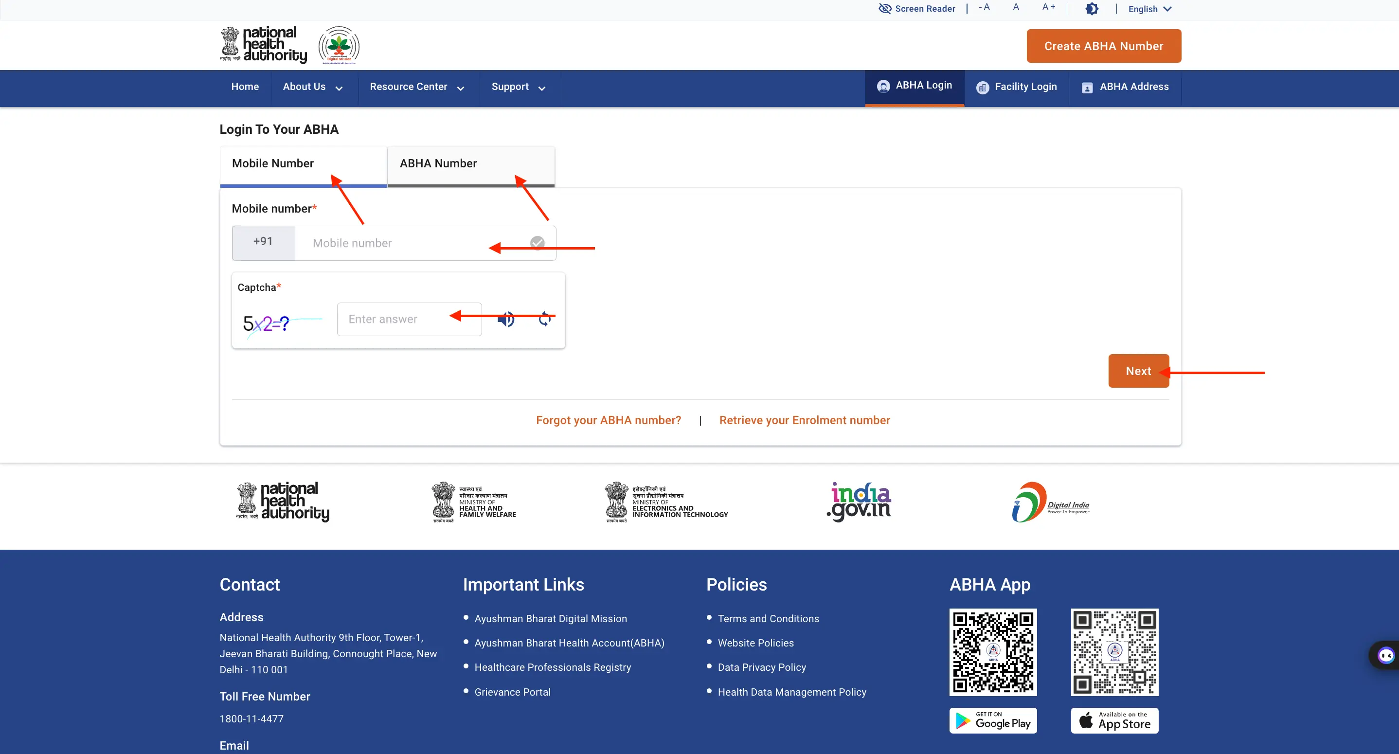 Login to Ayushman Bharat Health Account Official Website