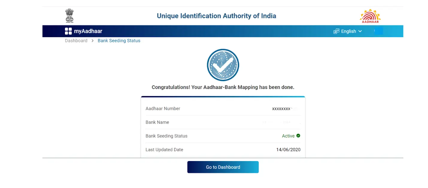 Bank Details Linked to Aadhaar Number