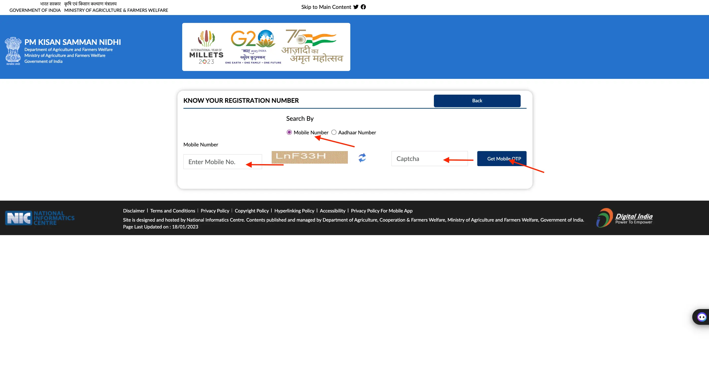 Enter registered mobile number in field and captcha code