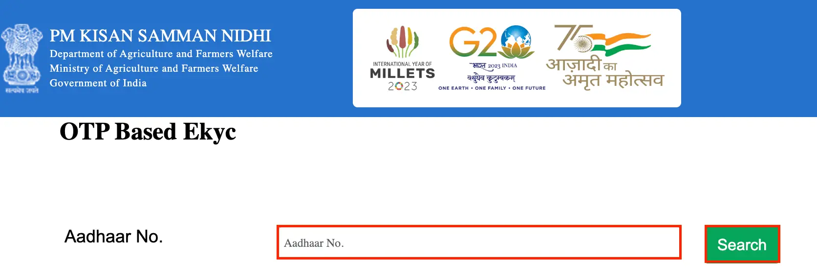 Enter Aadhaar number and mobile number to receive OTP