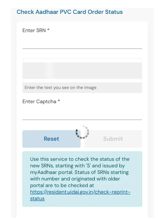 PVC Aadhaar Card Status on UMANG with SRN