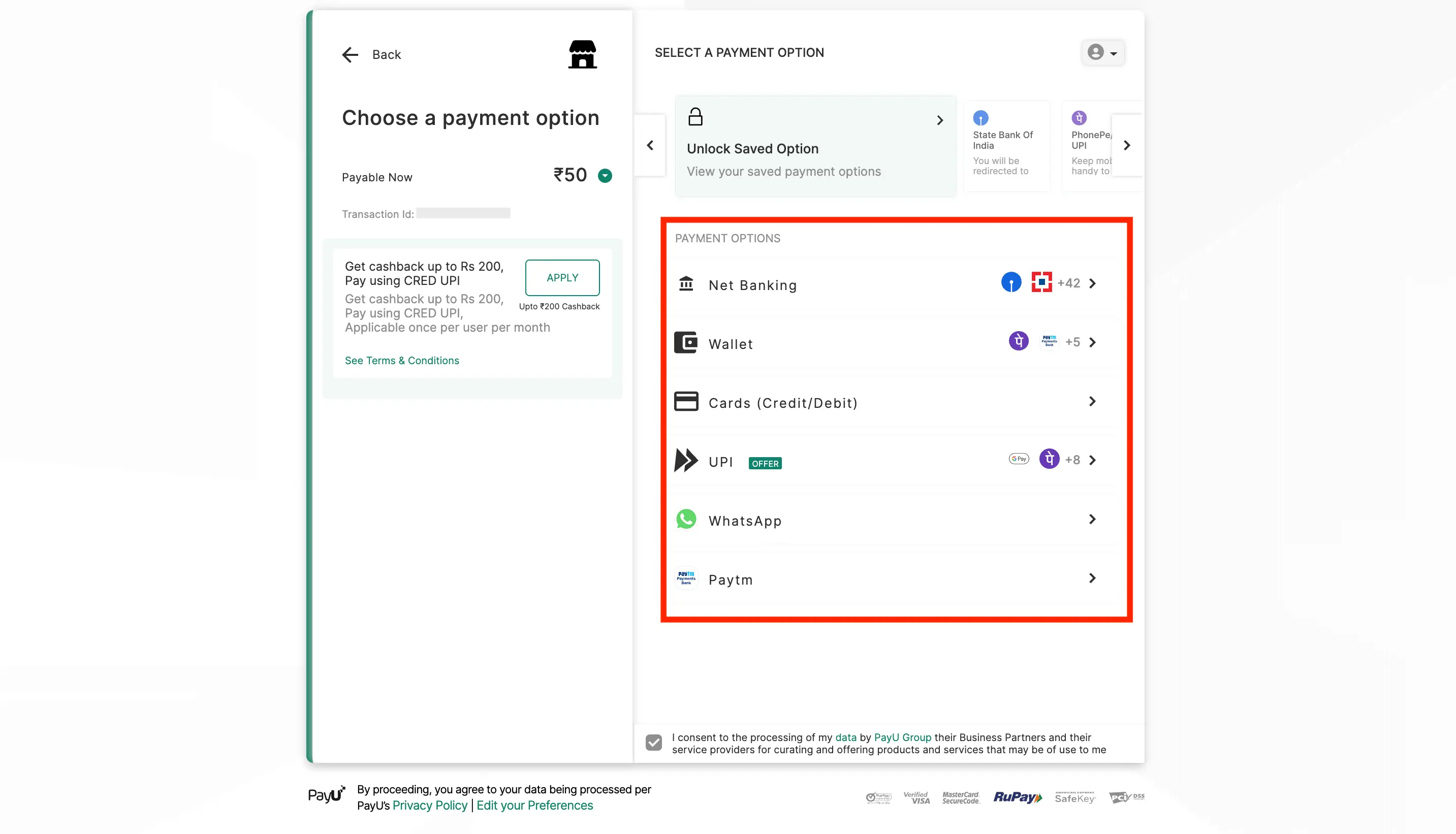 Order PVC Aadhaar Card Choose Payment Method