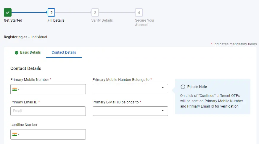 Mobile number and email for verification and communication