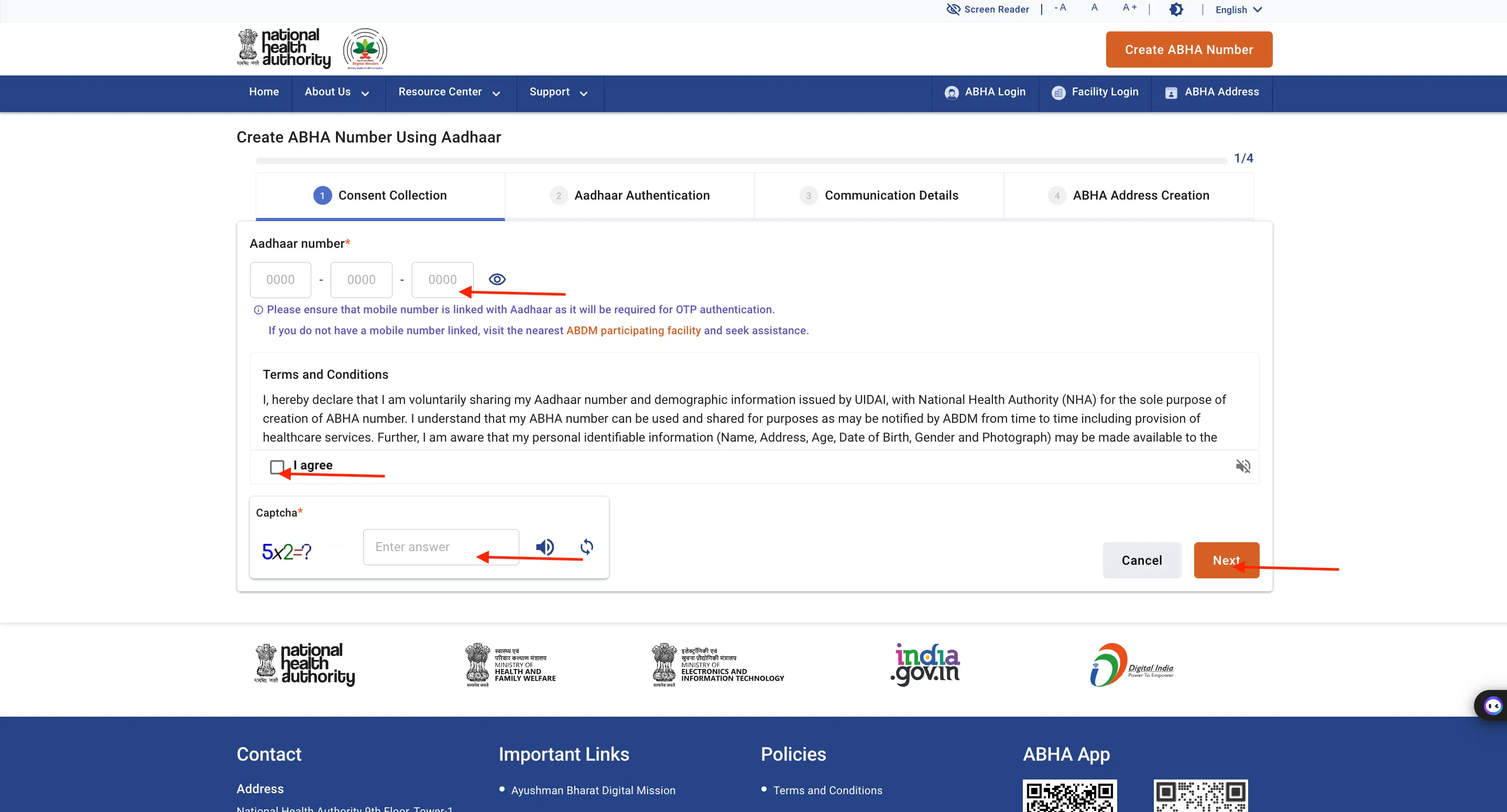 Create Ayushman Bharat Health Account ID with Aadhaar