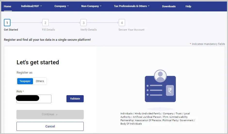 Income Tax Department e-Filing portal