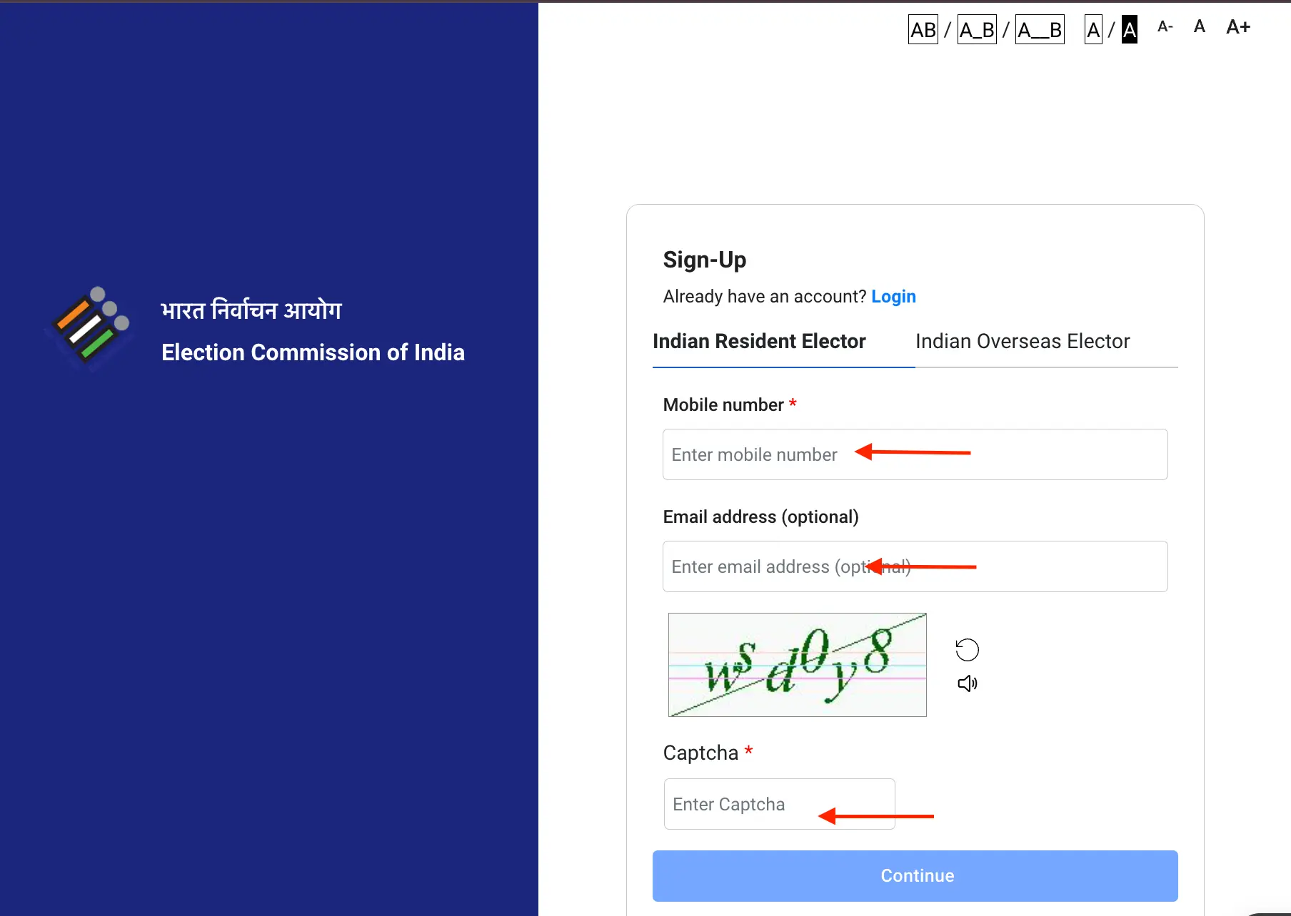 Voter Service Portal Sign Up