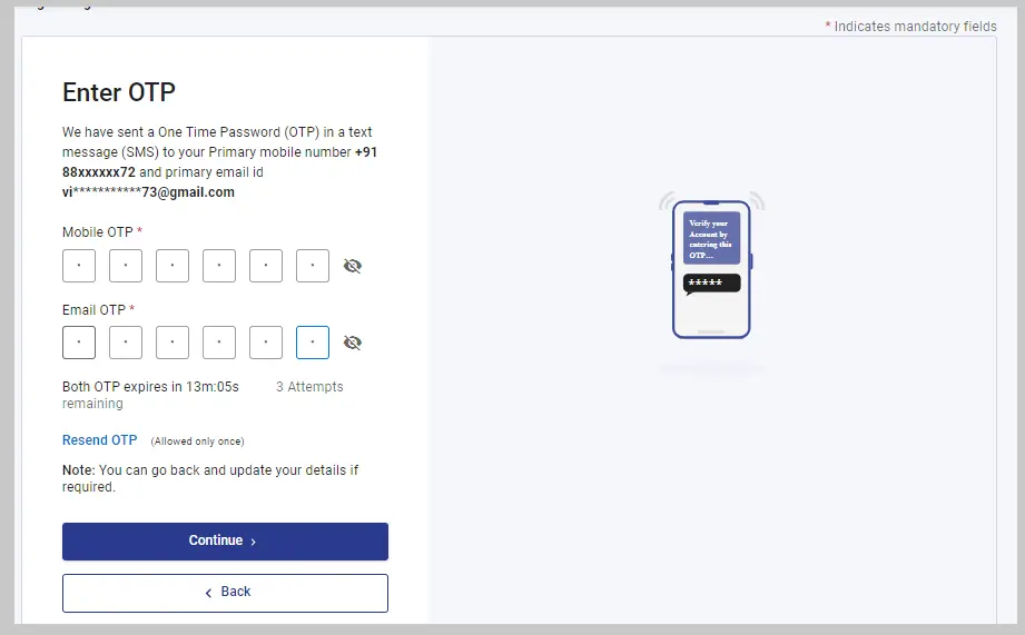 OTP verification instructions for contact information