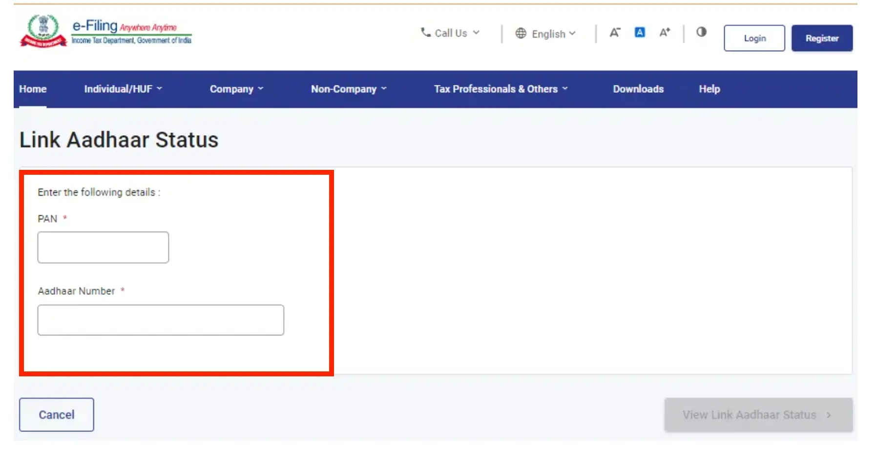 Enter PAN & Aadhaar Number top Check Link Status