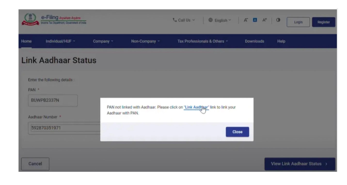 Link Aadhaar to PAN After Status Check