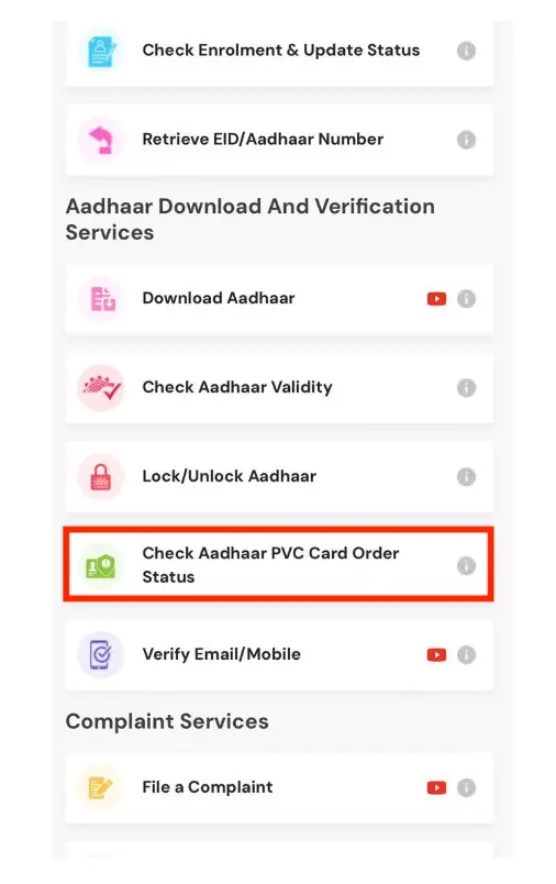 PVC Card Status on UMANG Click Check Status