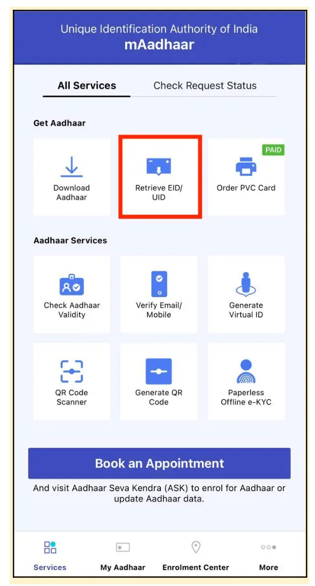 Retrieve Lost of Forgotten Aadhaar UID / EID on mAadhaar