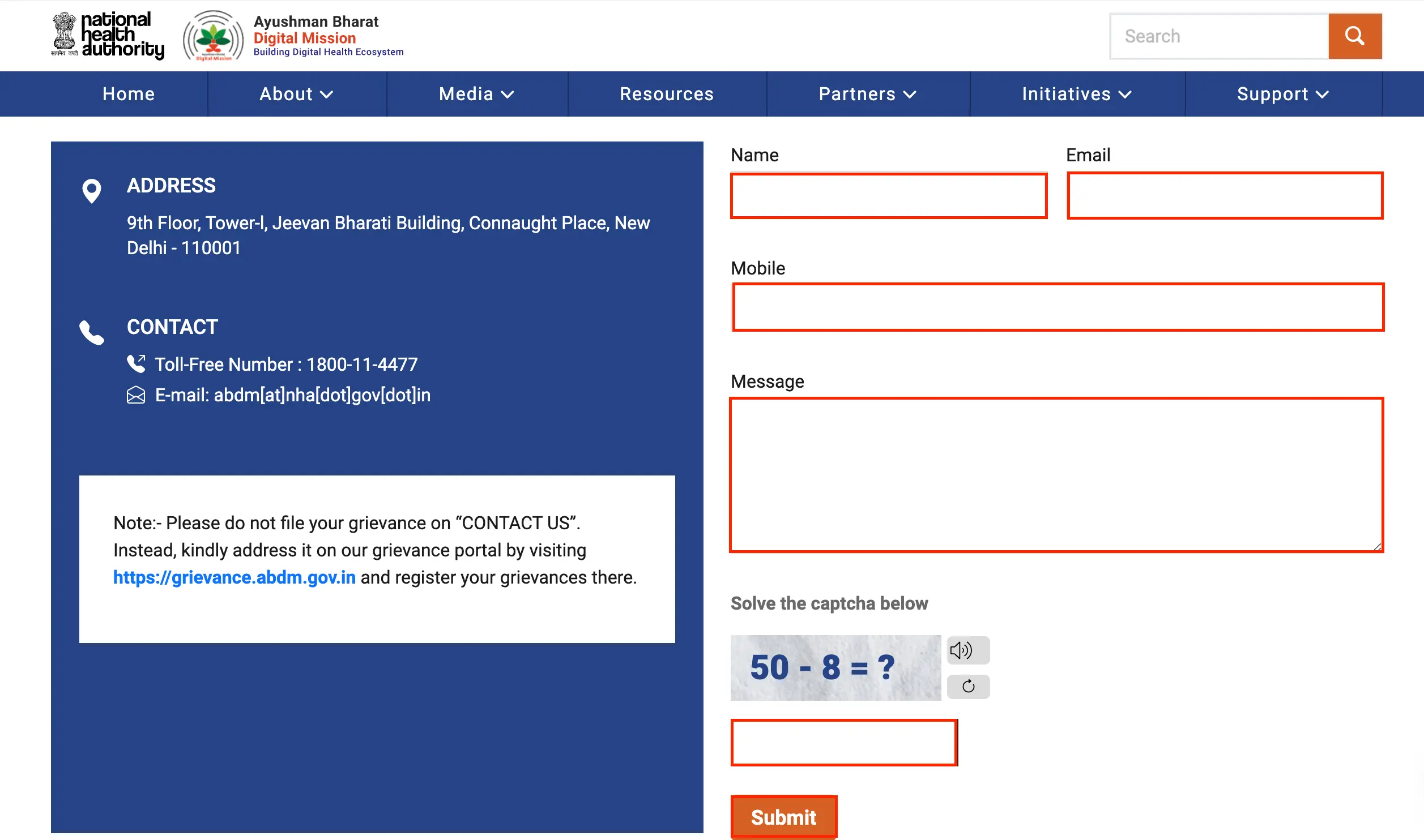 Contact form submission for Ayushman Card Helpline