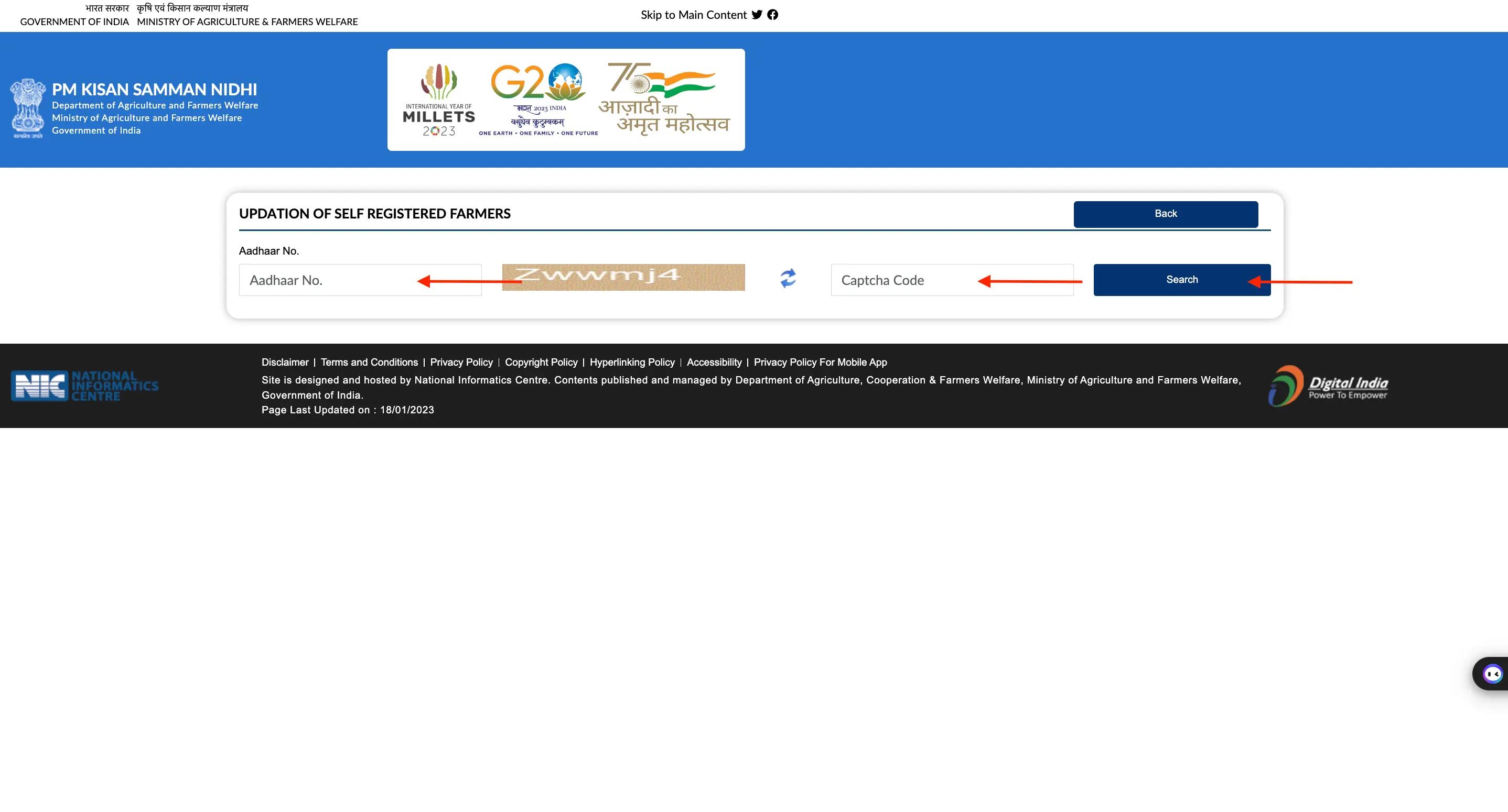 Enter Aadhaar Number and captcha code, then click Search